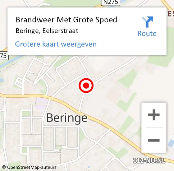 Locatie op kaart van de 112 melding: Brandweer Met Grote Spoed Naar Beringe, Eelserstraat op 18 oktober 2022 08:52