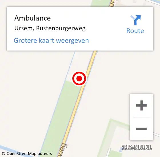 Locatie op kaart van de 112 melding: Ambulance Ursem, Rustenburgerweg op 18 oktober 2022 09:00