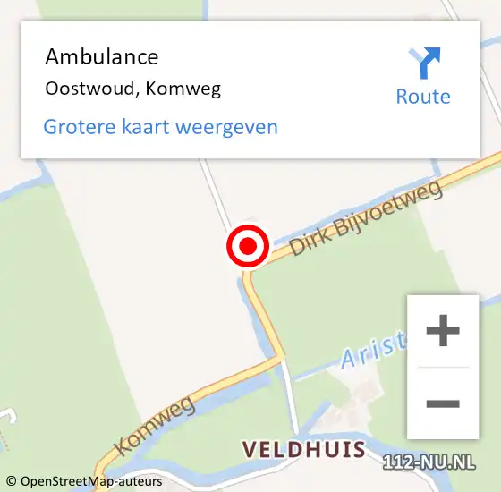 Locatie op kaart van de 112 melding: Ambulance Oostwoud, Komweg op 18 oktober 2022 09:12