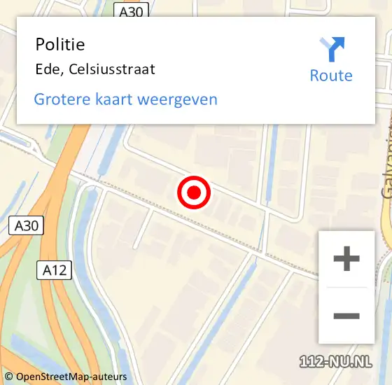 Locatie op kaart van de 112 melding: Politie Ede, Celsiusstraat op 18 oktober 2022 09:12