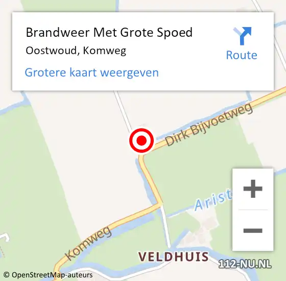 Locatie op kaart van de 112 melding: Brandweer Met Grote Spoed Naar Oostwoud, Komweg op 18 oktober 2022 09:12