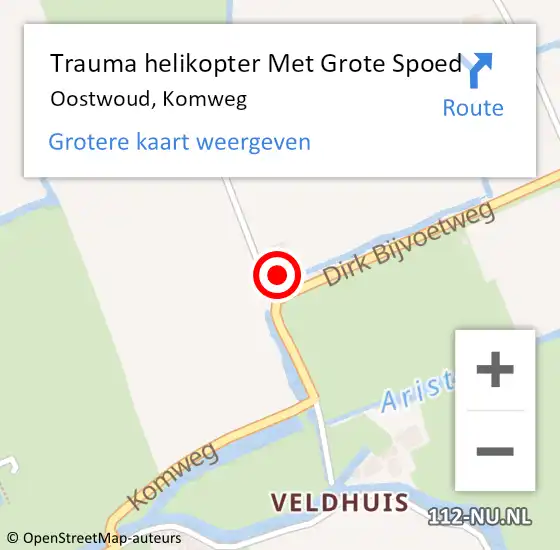 Locatie op kaart van de 112 melding: Trauma helikopter Met Grote Spoed Naar Oostwoud, Komweg op 18 oktober 2022 09:16