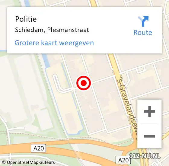 Locatie op kaart van de 112 melding: Politie Schiedam, Plesmanstraat op 18 oktober 2022 09:20