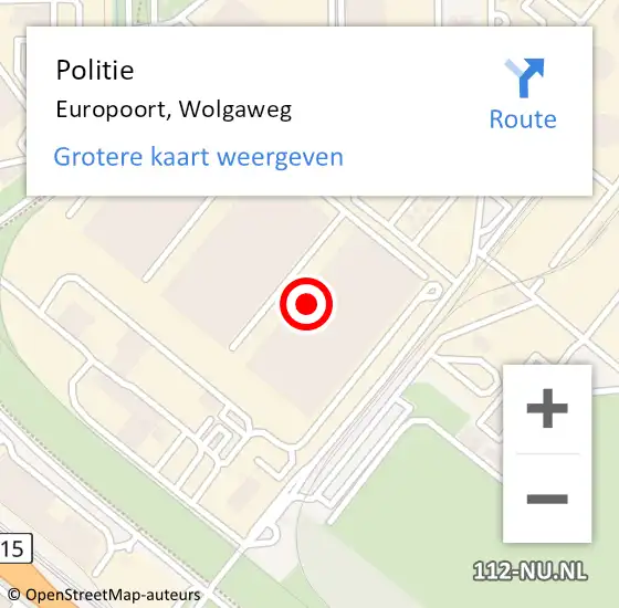 Locatie op kaart van de 112 melding: Politie Europoort, Wolgaweg op 18 oktober 2022 09:23