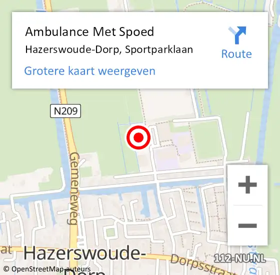 Locatie op kaart van de 112 melding: Ambulance Met Spoed Naar Hazerswoude-Dorp, Sportparklaan op 18 oktober 2022 09:27