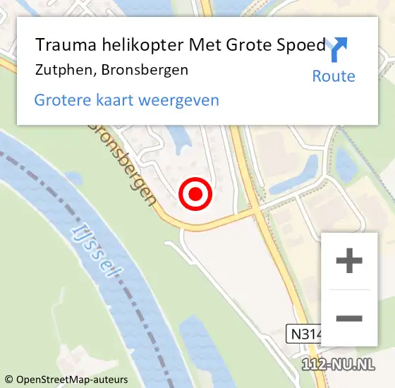 Locatie op kaart van de 112 melding: Trauma helikopter Met Grote Spoed Naar Zutphen, Bronsbergen op 18 oktober 2022 09:32