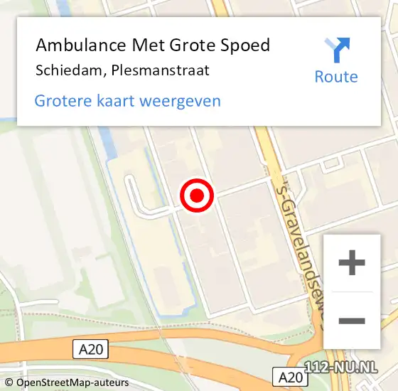 Locatie op kaart van de 112 melding: Ambulance Met Grote Spoed Naar Schiedam, Plesmanstraat op 18 oktober 2022 09:32