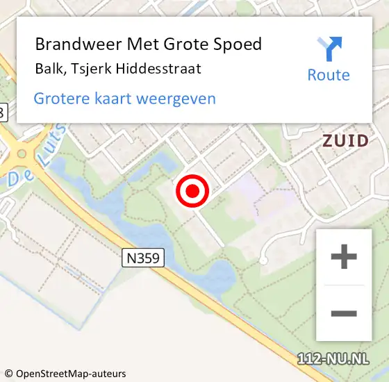 Locatie op kaart van de 112 melding: Brandweer Met Grote Spoed Naar Balk, Tsjerk Hiddesstraat op 18 oktober 2022 09:33