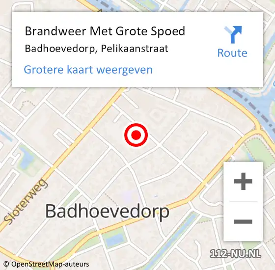 Locatie op kaart van de 112 melding: Brandweer Met Grote Spoed Naar Badhoevedorp, Pelikaanstraat op 18 oktober 2022 09:42