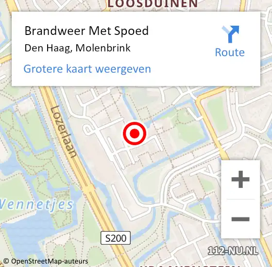 Locatie op kaart van de 112 melding: Brandweer Met Spoed Naar Den Haag, Molenbrink op 18 oktober 2022 09:59