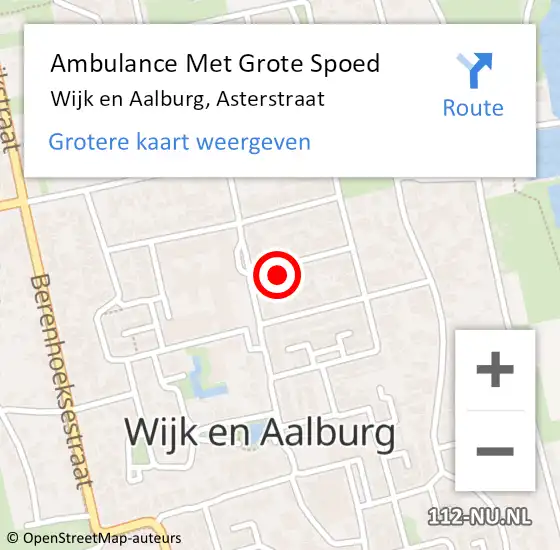 Locatie op kaart van de 112 melding: Ambulance Met Grote Spoed Naar Wijk en Aalburg, Asterstraat op 1 augustus 2014 21:08