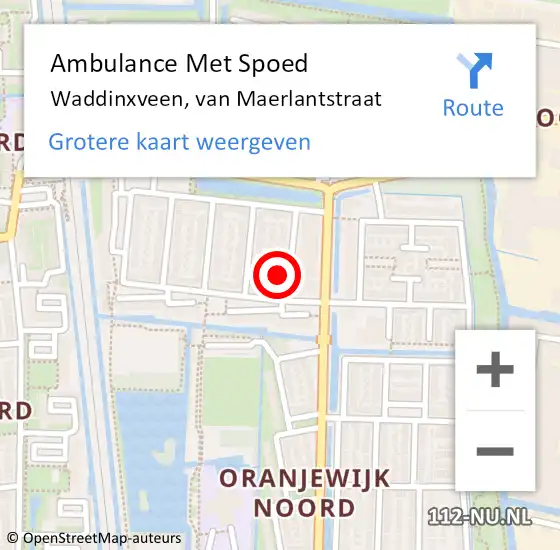 Locatie op kaart van de 112 melding: Ambulance Met Spoed Naar Waddinxveen, van Maerlantstraat op 18 oktober 2022 10:07