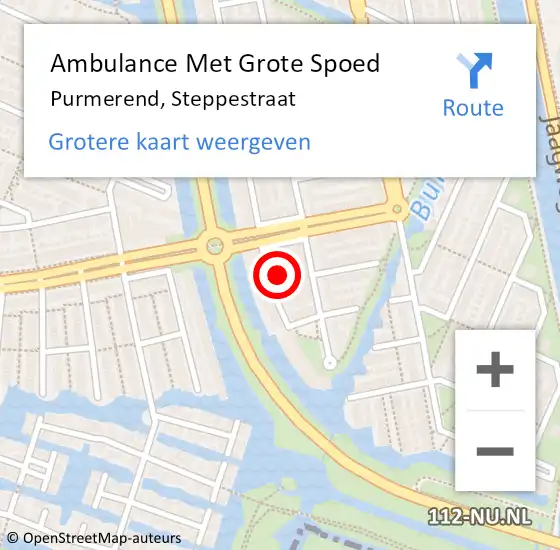 Locatie op kaart van de 112 melding: Ambulance Met Grote Spoed Naar Purmerend, Steppestraat op 18 oktober 2022 10:17