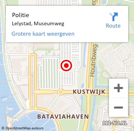 Locatie op kaart van de 112 melding: Politie Lelystad, Museumweg op 18 oktober 2022 10:23