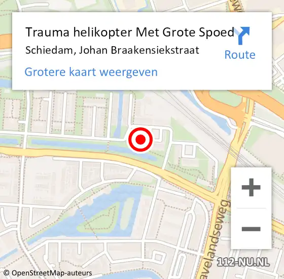 Locatie op kaart van de 112 melding: Trauma helikopter Met Grote Spoed Naar Schiedam, Johan Braakensiekstraat op 18 oktober 2022 10:24