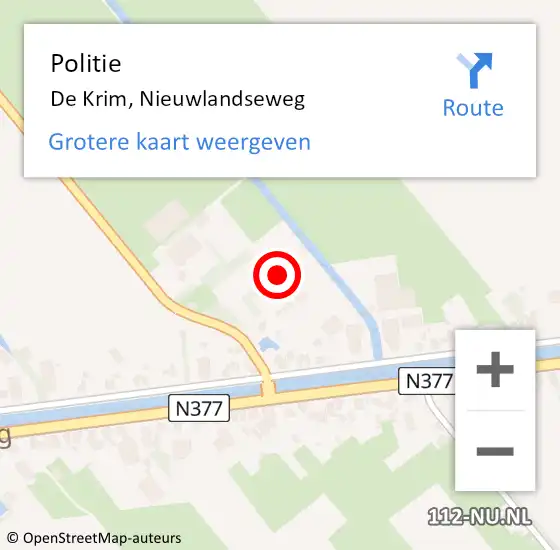 Locatie op kaart van de 112 melding: Politie De Krim, Nieuwlandseweg op 18 oktober 2022 10:26