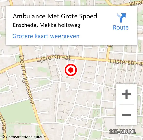 Locatie op kaart van de 112 melding: Ambulance Met Grote Spoed Naar Enschede, Mekkelholtsweg op 18 oktober 2022 10:52