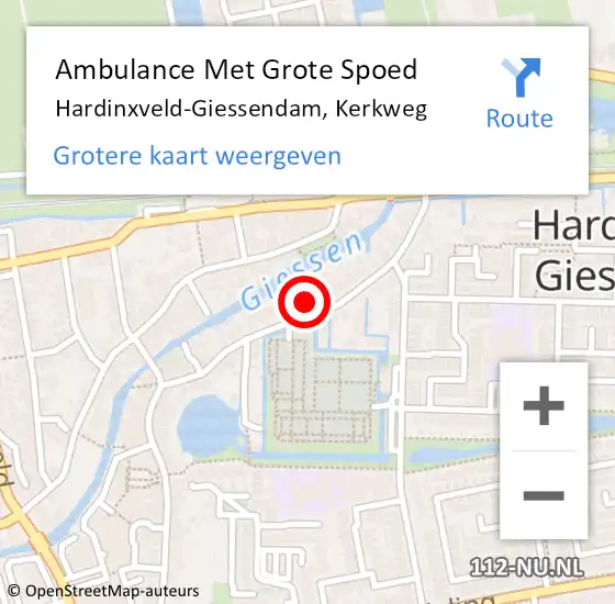 Locatie op kaart van de 112 melding: Ambulance Met Grote Spoed Naar Hardinxveld-Giessendam, Kerkweg op 18 oktober 2022 11:05