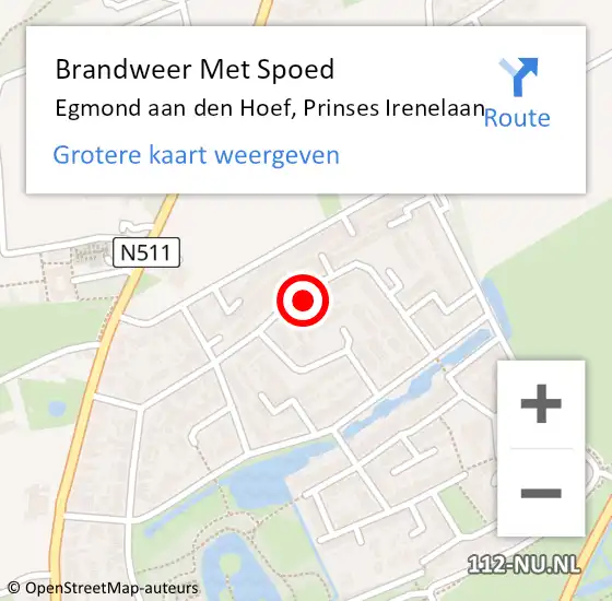 Locatie op kaart van de 112 melding: Brandweer Met Spoed Naar Egmond aan den Hoef, Prinses Irenelaan op 18 oktober 2022 11:18