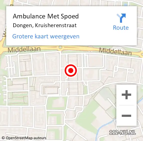 Locatie op kaart van de 112 melding: Ambulance Met Spoed Naar Dongen, Kruisherenstraat op 1 augustus 2014 21:16