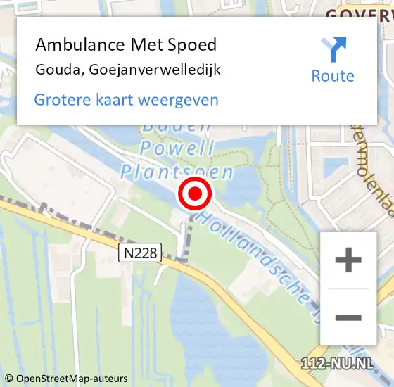 Locatie op kaart van de 112 melding: Ambulance Met Spoed Naar Gouda, Goejanverwelledijk op 18 oktober 2022 11:42