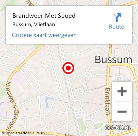 Locatie op kaart van de 112 melding: Brandweer Met Spoed Naar Bussum, Vlietlaan op 18 oktober 2022 12:05