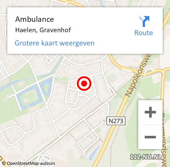 Locatie op kaart van de 112 melding: Ambulance Haelen, Gravenhof op 1 augustus 2014 21:24