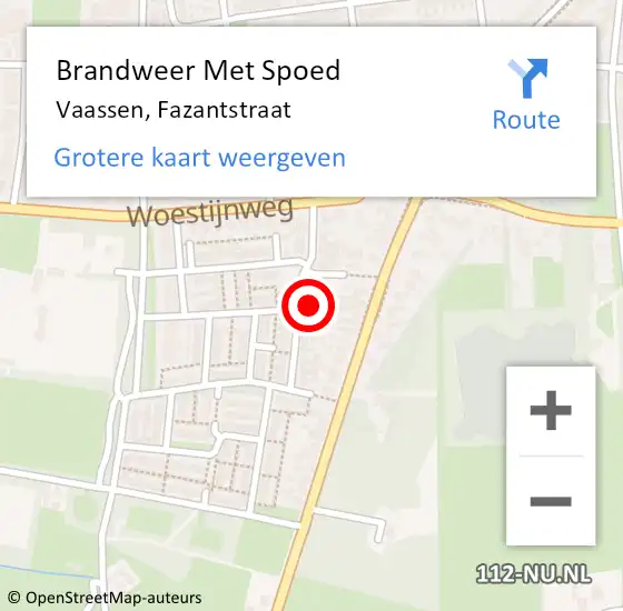 Locatie op kaart van de 112 melding: Brandweer Met Spoed Naar Vaassen, Fazantstraat op 18 oktober 2022 12:27