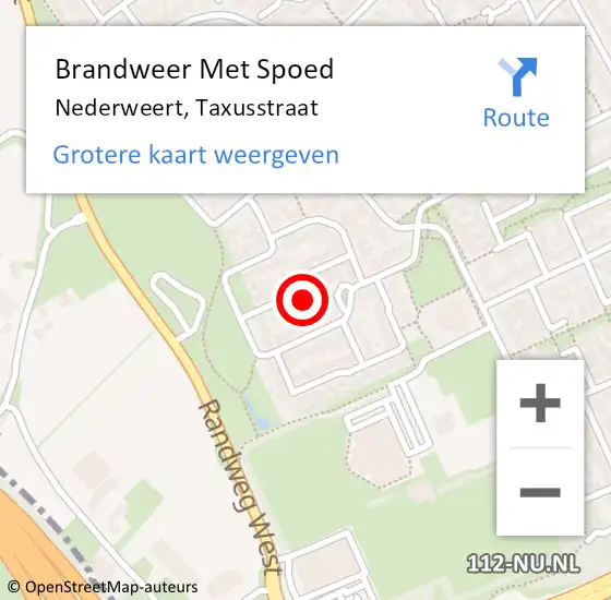 Locatie op kaart van de 112 melding: Brandweer Met Spoed Naar Nederweert, Taxusstraat op 18 oktober 2022 12:38