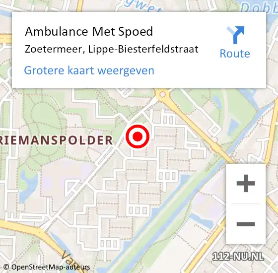 Locatie op kaart van de 112 melding: Ambulance Met Spoed Naar Zoetermeer, Lippe-Biesterfeldstraat op 18 oktober 2022 12:38