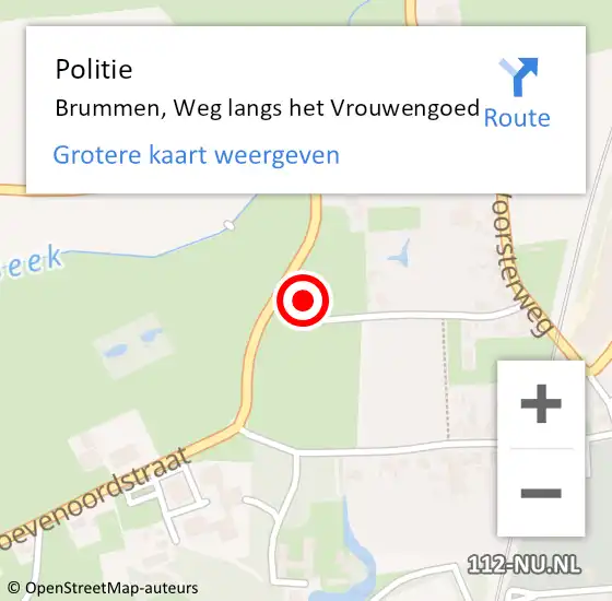 Locatie op kaart van de 112 melding: Politie Brummen, Weg langs het Vrouwengoed op 18 oktober 2022 12:39