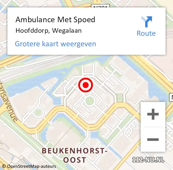 Locatie op kaart van de 112 melding: Ambulance Met Spoed Naar Hoofddorp, Wegalaan op 18 oktober 2022 12:47