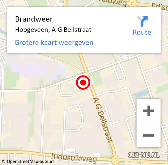 Locatie op kaart van de 112 melding: Brandweer Hoogeveen, A G Bellstraat op 1 augustus 2014 21:31