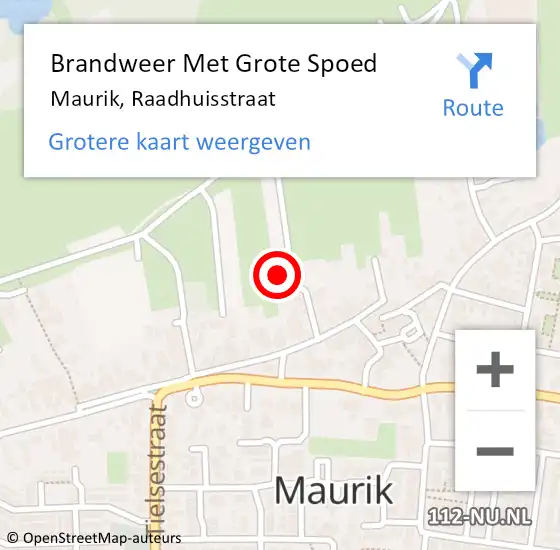 Locatie op kaart van de 112 melding: Brandweer Met Grote Spoed Naar Maurik, Raadhuisstraat op 18 oktober 2022 12:51