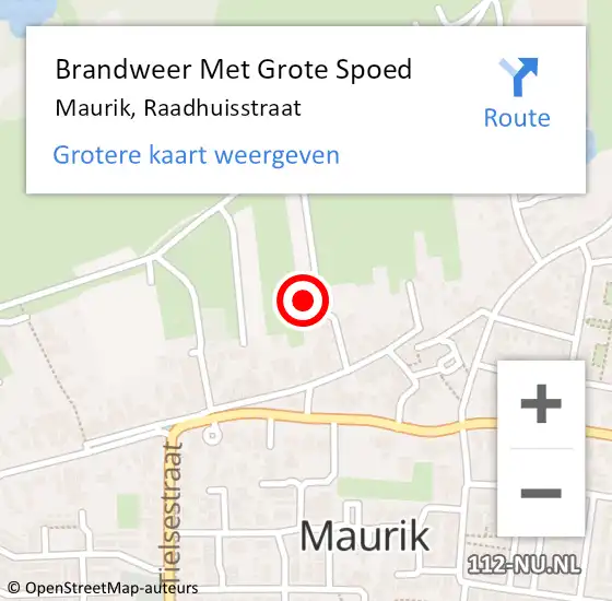 Locatie op kaart van de 112 melding: Brandweer Met Grote Spoed Naar Maurik, Raadhuisstraat op 18 oktober 2022 12:53