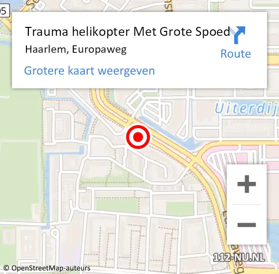 Locatie op kaart van de 112 melding: Trauma helikopter Met Grote Spoed Naar Haarlem, Europaweg op 18 oktober 2022 13:10