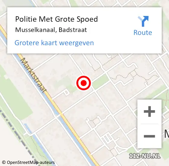 Locatie op kaart van de 112 melding: Politie Met Grote Spoed Naar Musselkanaal, Badstraat op 18 oktober 2022 13:18