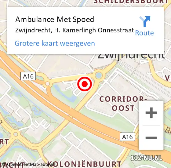 Locatie op kaart van de 112 melding: Ambulance Met Spoed Naar Zwijndrecht, H. Kamerlingh Onnesstraat op 18 oktober 2022 13:18