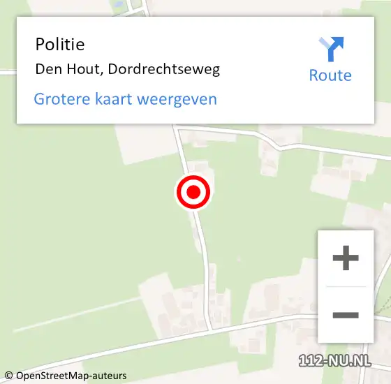 Locatie op kaart van de 112 melding: Politie Den Hout, Dordrechtseweg op 18 oktober 2022 13:20