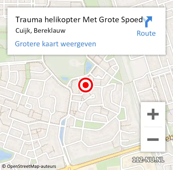 Locatie op kaart van de 112 melding: Trauma helikopter Met Grote Spoed Naar Cuijk, Bereklauw op 18 oktober 2022 13:38