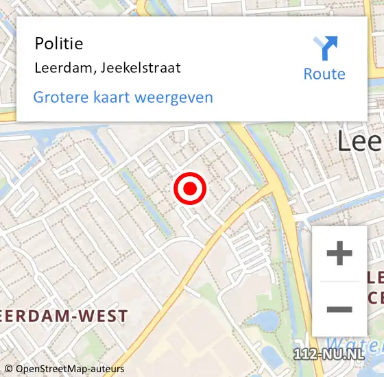 Locatie op kaart van de 112 melding: Politie Leerdam, Jeekelstraat op 18 oktober 2022 13:50