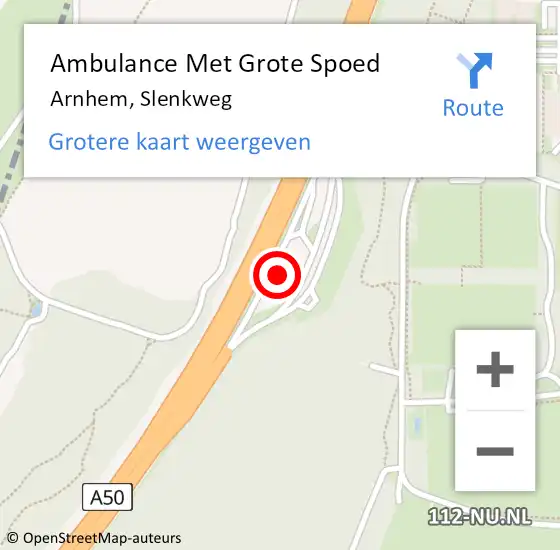 Locatie op kaart van de 112 melding: Ambulance Met Grote Spoed Naar Arnhem, Slenkweg op 18 oktober 2022 13:50