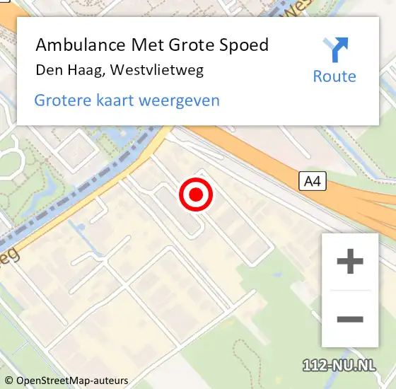 Locatie op kaart van de 112 melding: Ambulance Met Grote Spoed Naar Den Haag, Westvlietweg op 18 oktober 2022 13:51