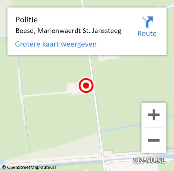 Locatie op kaart van de 112 melding: Politie Beesd, Marienwaerdt St. Janssteeg op 18 oktober 2022 13:55