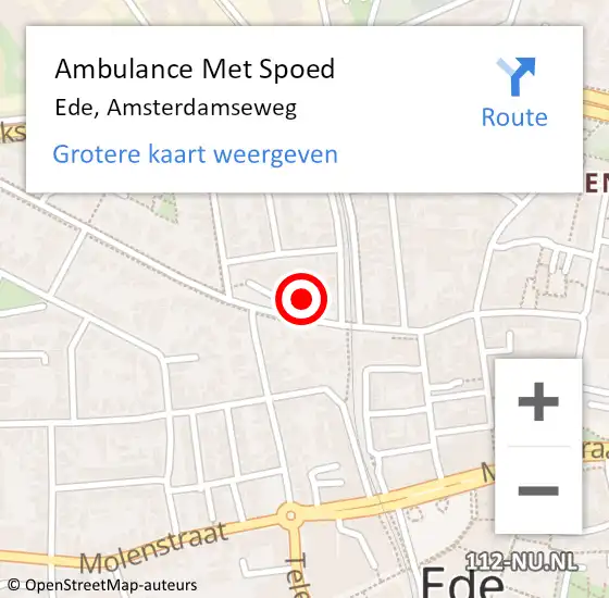 Locatie op kaart van de 112 melding: Ambulance Met Spoed Naar Ede, Amsterdamseweg op 18 oktober 2022 14:09