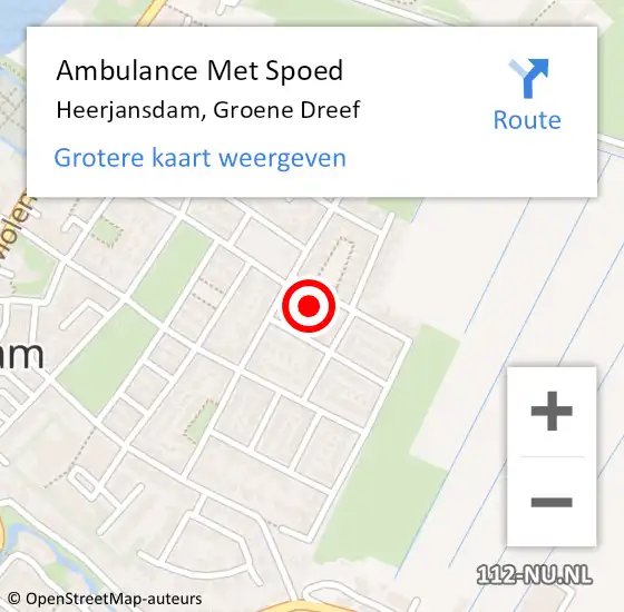 Locatie op kaart van de 112 melding: Ambulance Met Spoed Naar Heerjansdam, Groene Dreef op 18 oktober 2022 14:14