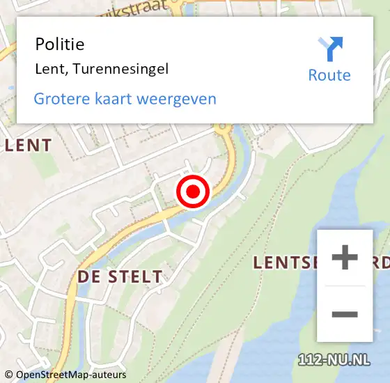 Locatie op kaart van de 112 melding: Politie Lent, Turennesingel op 18 oktober 2022 14:16