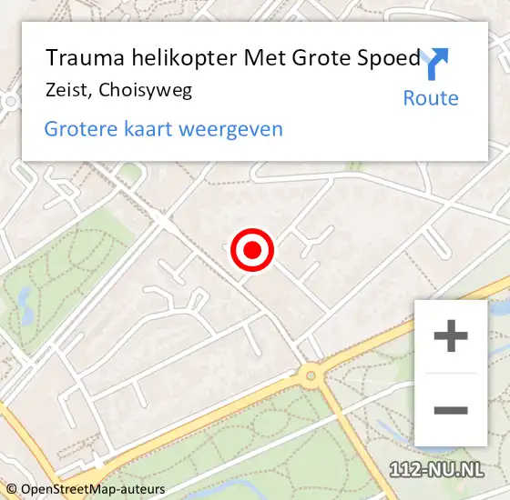 Locatie op kaart van de 112 melding: Trauma helikopter Met Grote Spoed Naar Zeist, Choisyweg op 18 oktober 2022 14:23