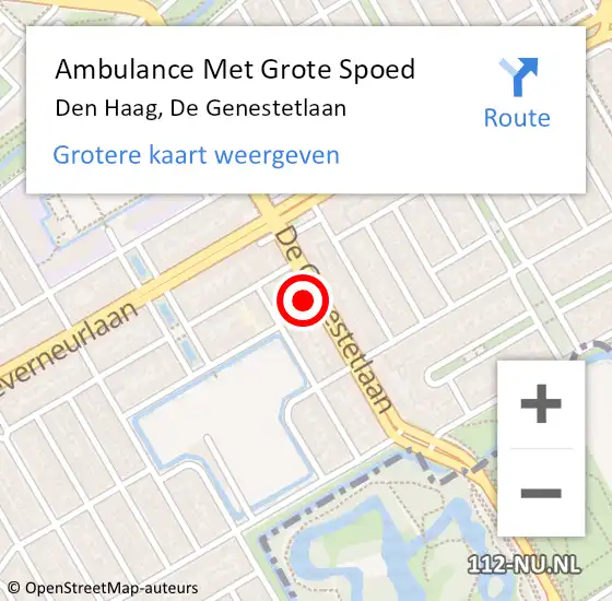 Locatie op kaart van de 112 melding: Ambulance Met Grote Spoed Naar Den Haag, De Genestetlaan op 18 oktober 2022 14:23