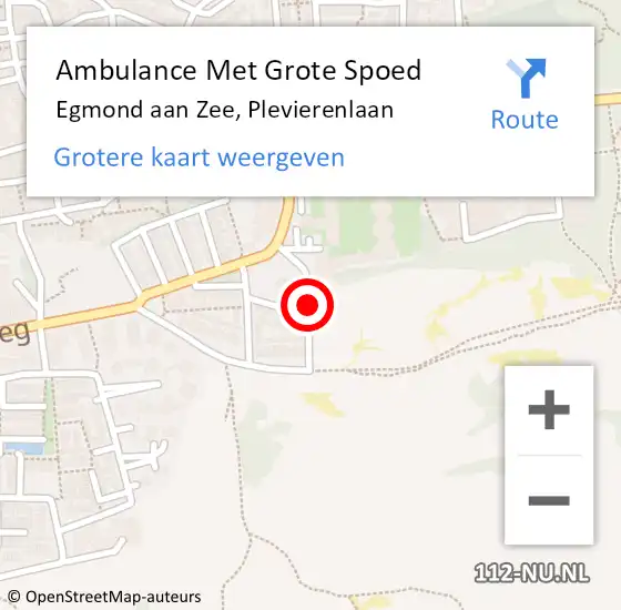 Locatie op kaart van de 112 melding: Ambulance Met Grote Spoed Naar Egmond aan Zee, Plevierenlaan op 1 augustus 2014 21:57